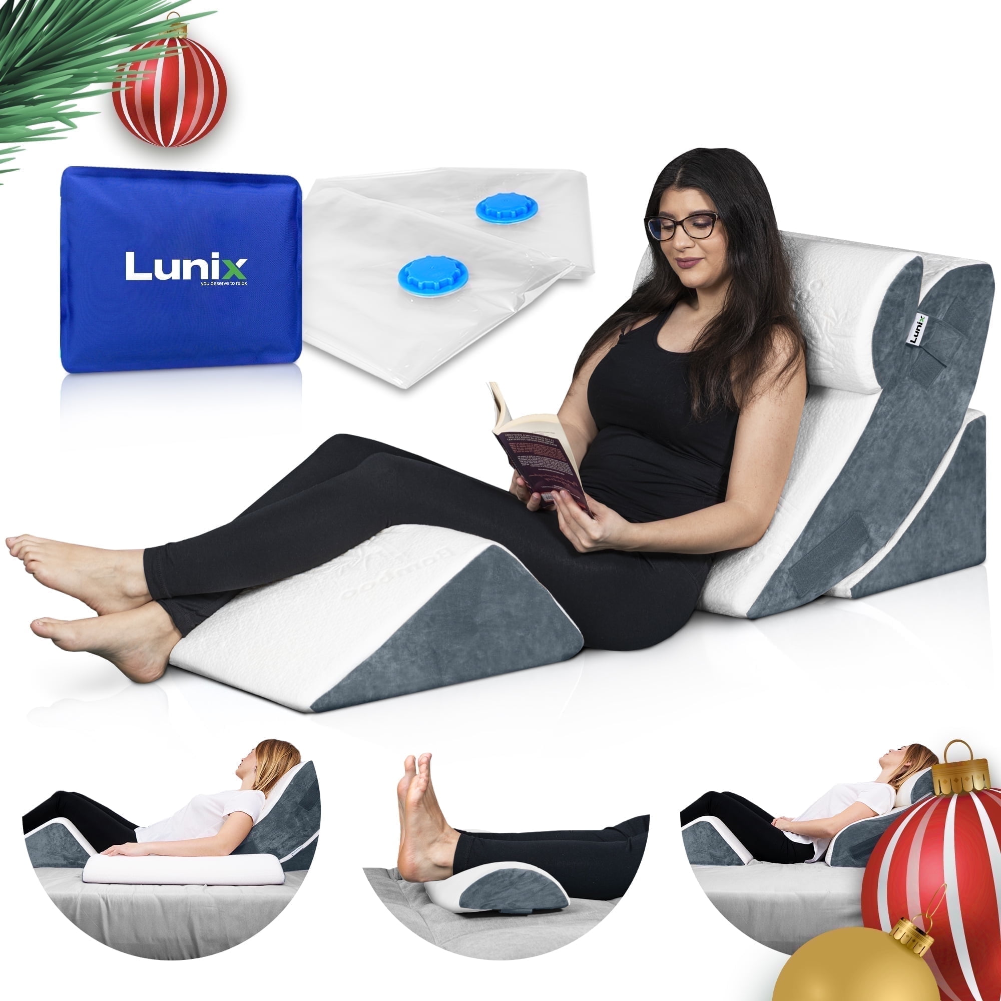 Lunix LX5 4-Piece Orthopedic Wedge Pillow Set, Memory Foam for