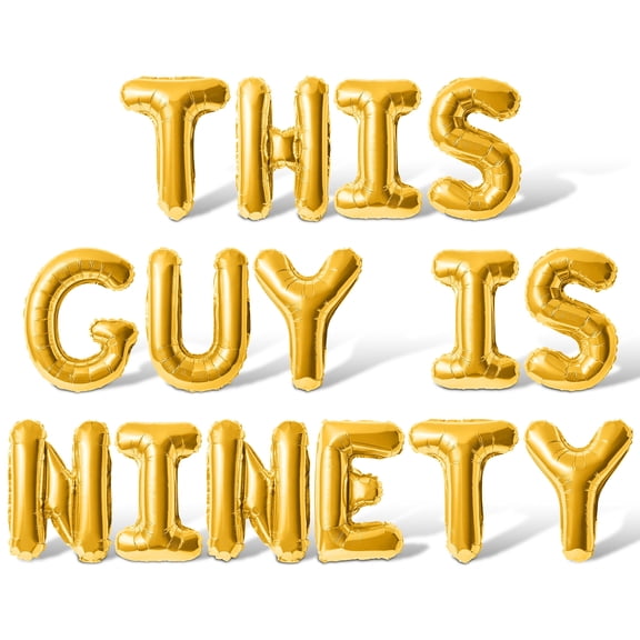 Letter Balloons - THIS GUY IS NINETY 16" Inch Alphabet Letters Foil Mylar Balloon 90th Birthday Party Banner (Gold)