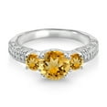 thumbnail image 2 of Gem Stone King 925 Sterling Silver Yellow Citrine and White Moissanite Engagement Ring for Women (1.89 Cttw, Gemstone November Birthstone, Round 7MM and 4MM, Size 9), 2 of 3