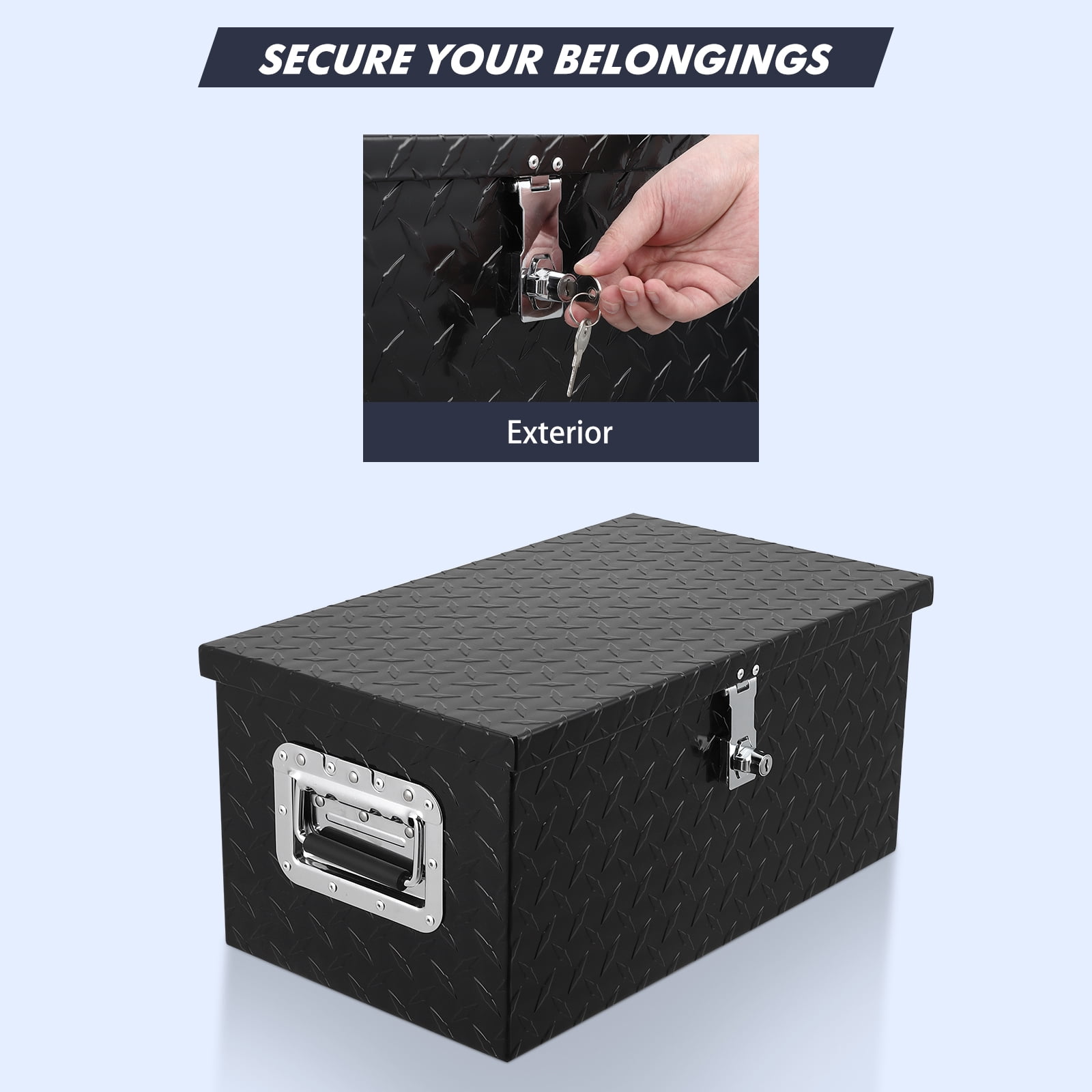 EastVita 20 Inch Aluminum Diamond Plate Tool Box with Lock & Keys - Waterproof Storage Organizer for Trucks, RVs, Trailers