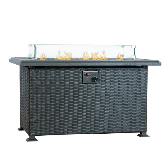 KOZYARD 50,000 BTU Outdoor Wicker Patio Propane Gas Fire Pit Table Grey