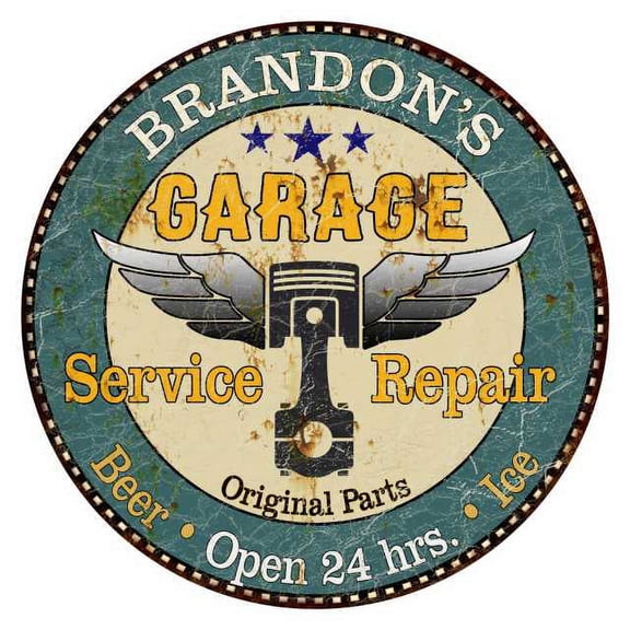 BRANDON'S Garage 14" Round Metal Sign Man Cave Home Wall Decor 100140027377