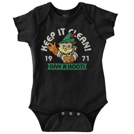 

Woodsy Owl Keep it Clean Give a Hoot Romper Boys or Girls Infant Baby Brisco Brands 12M