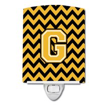 Caroline's Treasures CJ1053-GCNL Letter G Chevron Black and Gold Ceramic Night Light, 6x4x3", multicolor