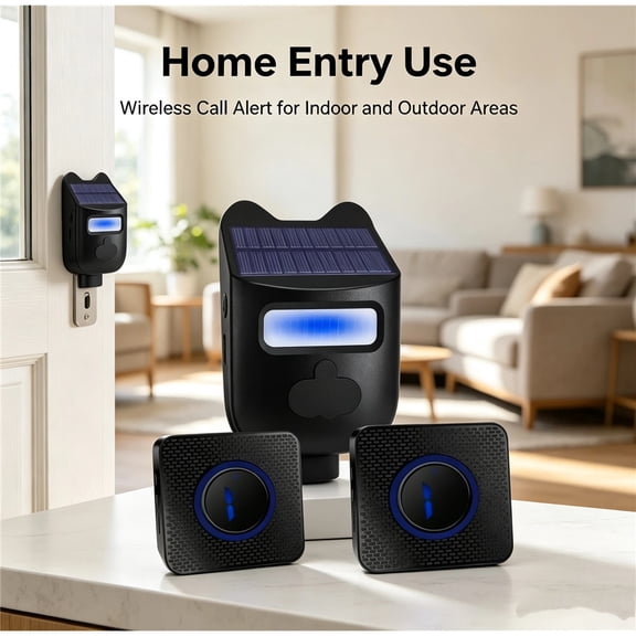 Wireless Motion Sensor Driveway Alarm, Solar PIR Outdoor Motion Detector Alert System With Plug-in Receiver Chime, 1 Sensor 2 Receivers