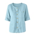thumbnail image 4 of Women's Round Neck Short-Sleeved Button-Down Shirt Top, Casual Summer Blouse, 4 of 6