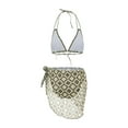 thumbnail image 6 of Liacowi Women's Three-Piece Bathing Suit, Diamond Lattice Bikini Bra + Swim Briefs + Tie-Up Beach Towel Style Skirt, 6 of 9