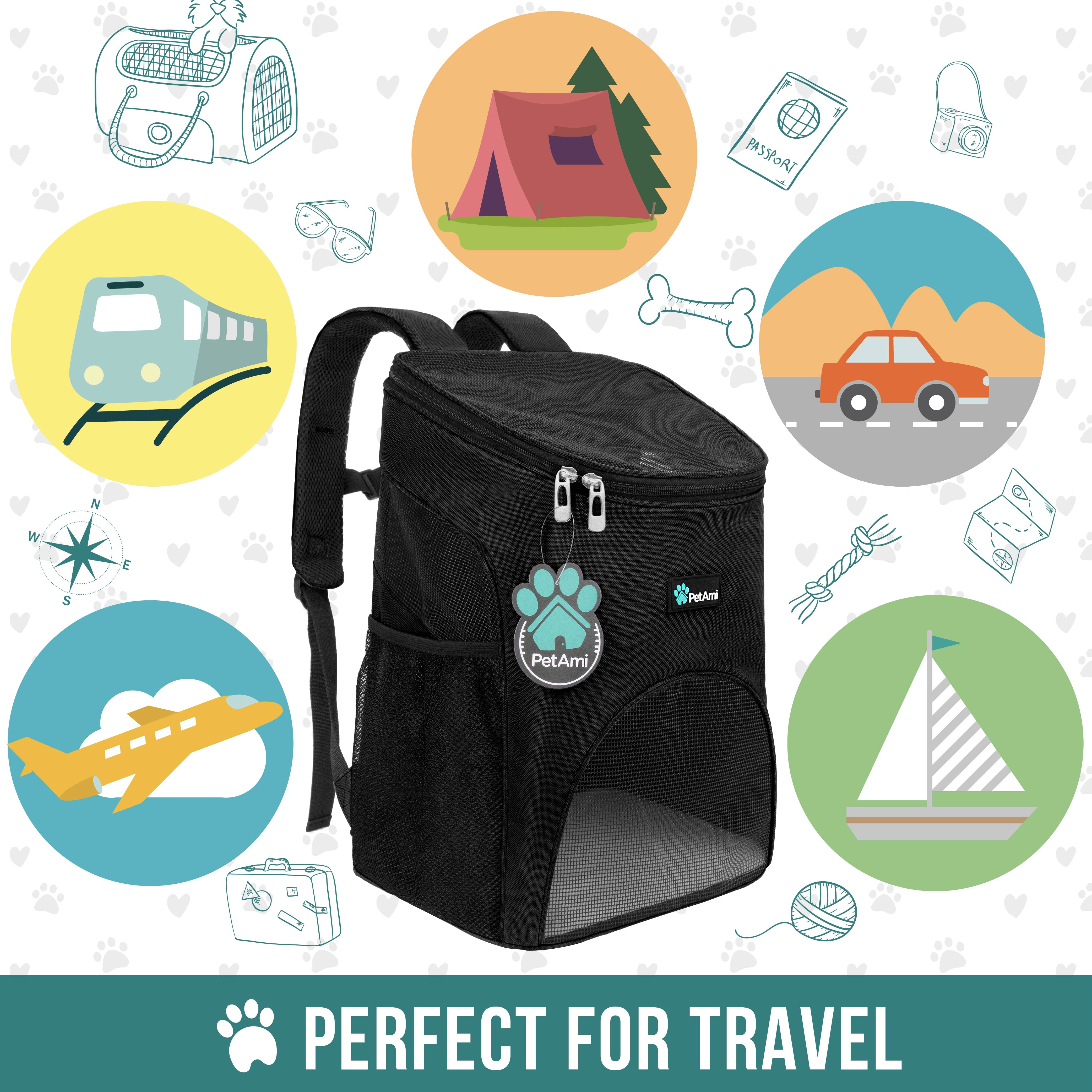 PetAmi Cat Backpack Carrier, Airline Approved Pet Carrier Backpack for Small Dogs and Large Cats, Soft Sided Collapsible Ventilated with Sherpa Bed for Hiking Travel, Max 18 lbs, Black
