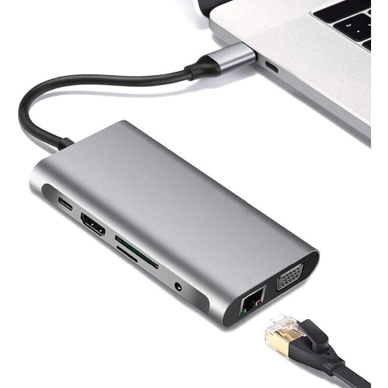 10-in-1 Laptop Docking Station with Type-C, HD, VGA, RJ45, PD, and Multi-USB 3.0