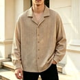 thumbnail image 2 of Camp Collar Shirt Men Lapel Button Front Blouse Casual Chest Pocket Loose Fit Long Sleeve Daily Tops with Relaxed Curved Hem Design Coffee,XL, 2 of 6