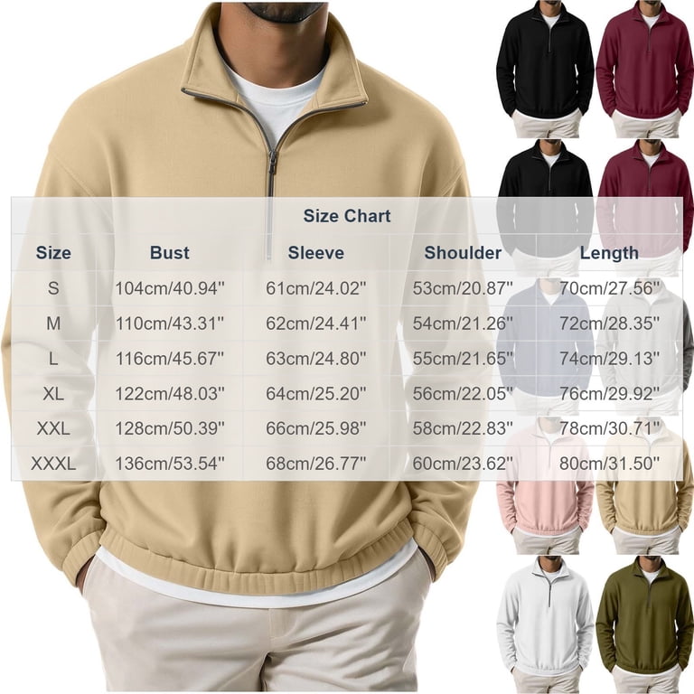 Czstvyn Men's Sweatshirt Long Sleeve Zip-Up Stand Collar Zipper Fall ...