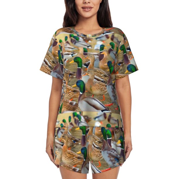 Fotbe Mallard Ducks Conjunto de Pijama Estampado para Mujer, 2 Piezas, Ropa de Dormir con Camiseta de Manga Corta y Shorts Suaves-Large
