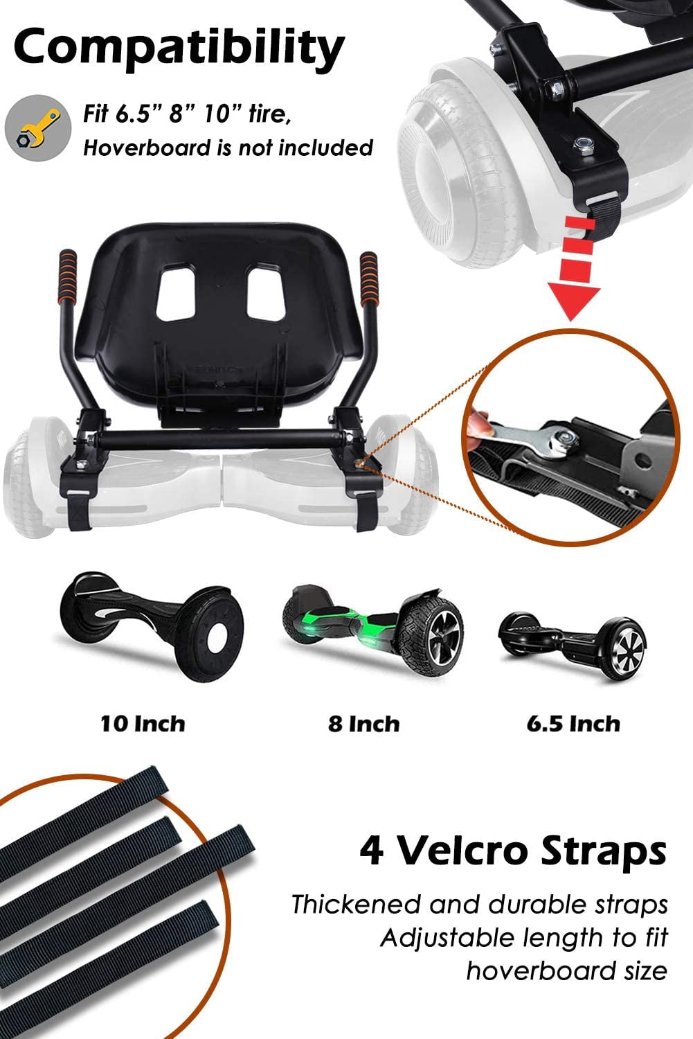 TechWonder Hover Kart Go Kart Adjustable Seat Attachment for 6.5" Hover-Board Buggy - Black