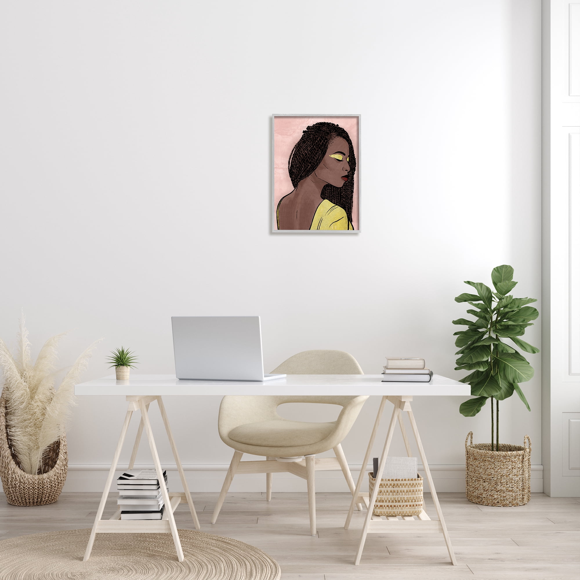 Stupell Industries African American Woman with Gold Glitz Eye Shadow World Cultures Painting Gray Framed Art Print Wall Art, 16 x 20