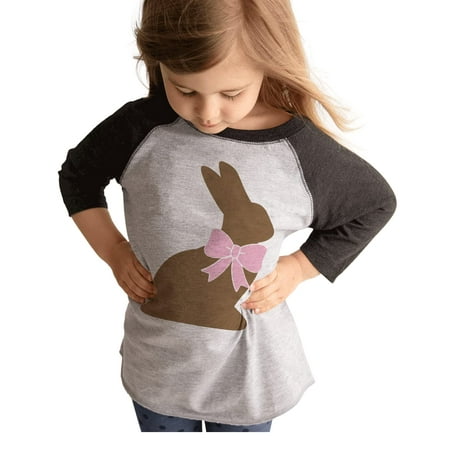 

7 ate 9 Apparel Girls Happy Easter Shirts - Chocolate Bunny Grey Shirt 4T