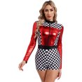 thumbnail image 4 of Mono de piloto de carreras para mujer, disfraz de Halloween, cosplay, tema de tablero de ajedrez, estampado de manga larga, pantalones cortos, mono de corredor, 4 of 5