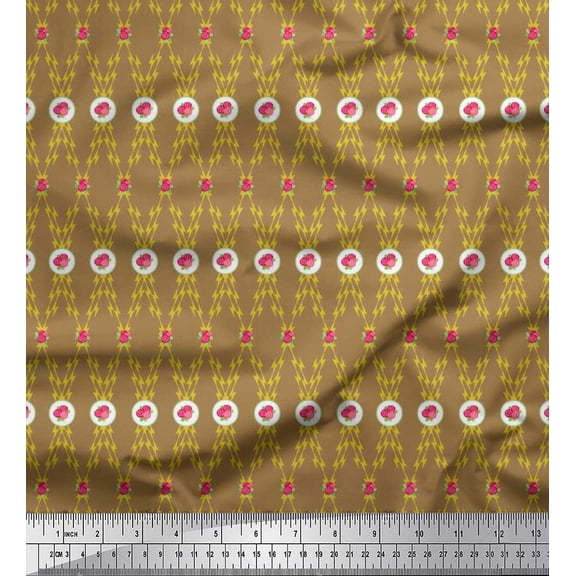 Soimoi Cotton Poplin Fabric Circle,Leaves & Rose Shirting Print Sewing Fabric Yard 42 Inch Wide