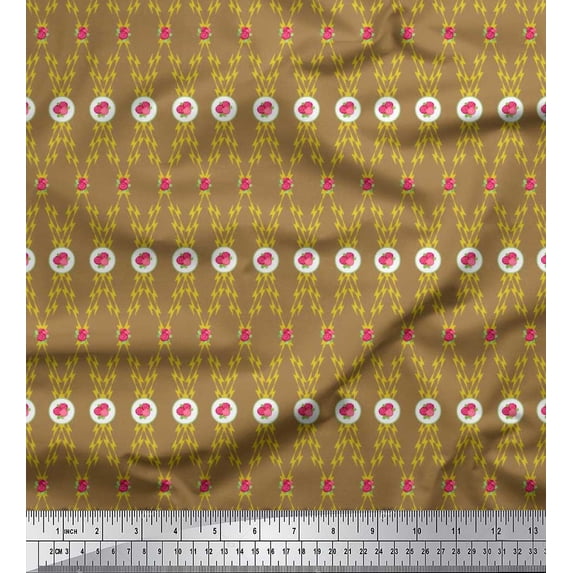 Soimoi Poly Georgette Fabric Circle,Leaves & Rose Shirting Print Fabric by The Yard 42 Inch Wide