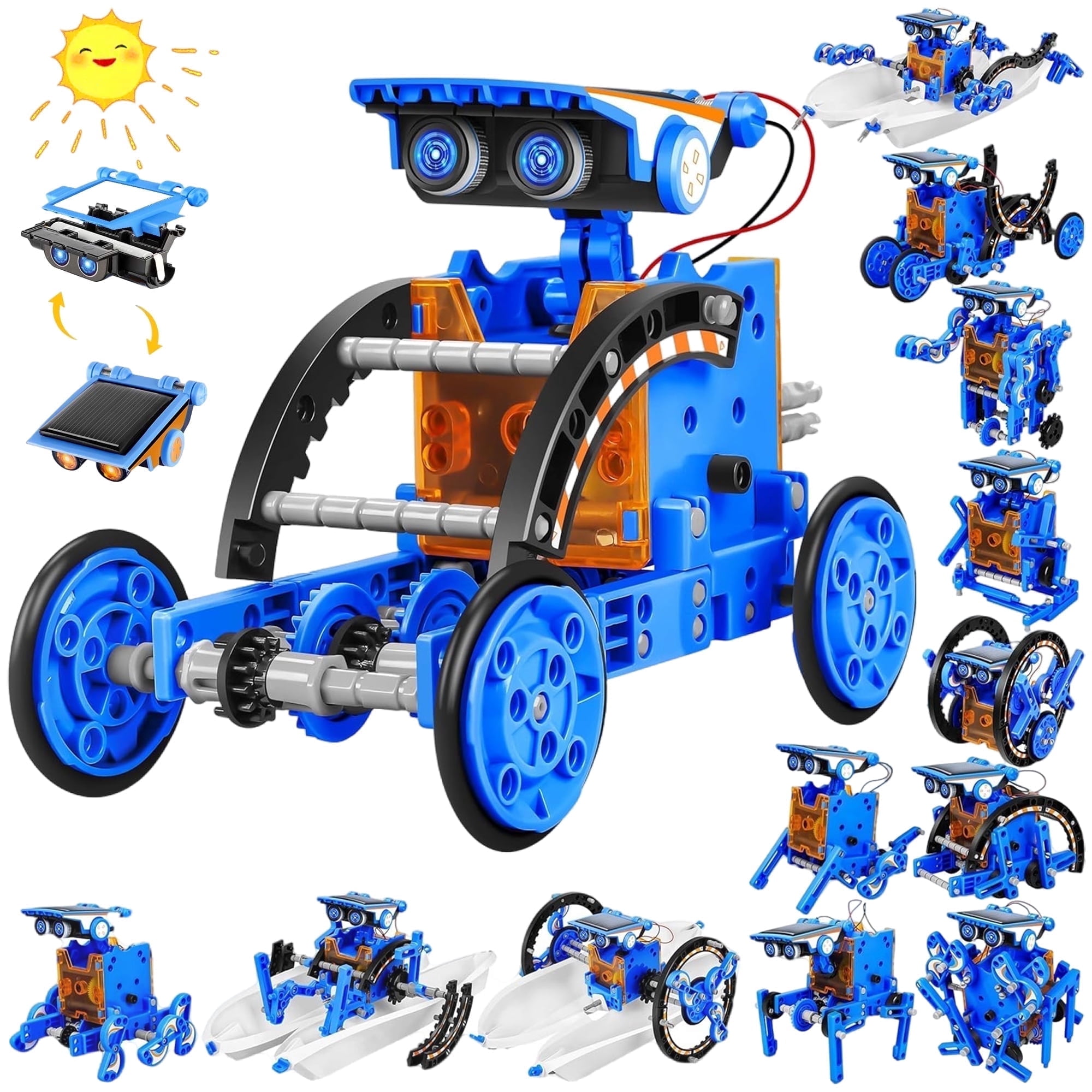 JUGAAD LIFE STEM Toys 13-in-1 Solar Power Robots Toys Set, DIY Building Science Educational Robotics Kit for Age 8-12 Boys Girls Kids, Birthday Gift for 8 9 10 11 Years Old Blue