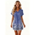 thumbnail image 6 of Women's Fashion Floral Print V-Neck Short Sleeve Dress with Pocket, Casual Pullover Summer Dress, Comfortable Loose Fit, Stylish Daily Wear,Blue,M, 6 of 8