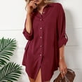 thumbnail image 2 of RYRJJ Women's Button Down Shirts Dress with Side Pockets Roll-Up Long Sleeve Swimsuit Cover Ups Shirt Casual Tunic Blouse Top(Wine,XL), 2 of 9
