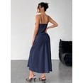 thumbnail image 2 of Navy Blue Satin Slip Dress With Spaghetti Straps And Cowl Neck For Evening Or Date Wear, 2 of 7