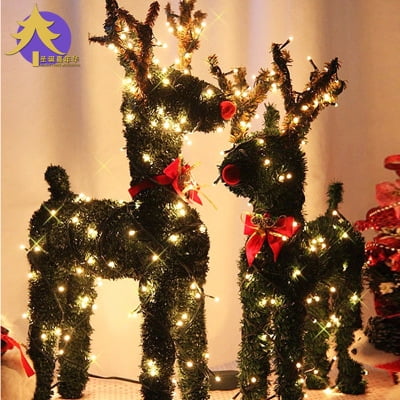 Christmas Reindeer Lights Artificial Grass Decoration ...