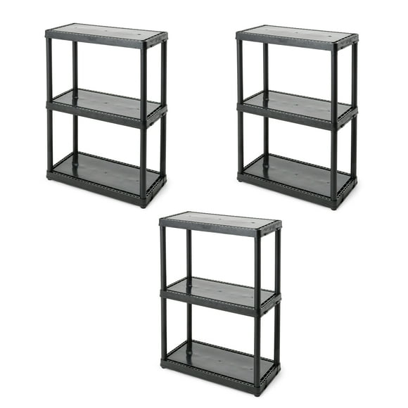 Gracious Living 3 Shelf Set Height Light Duty Storage Unit, Black (3 Pack)