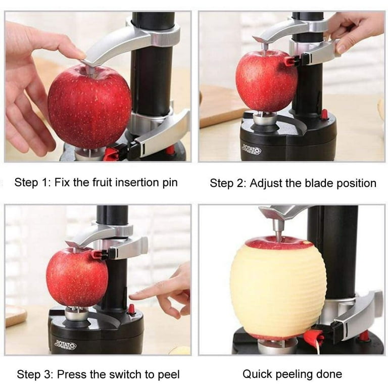 Great Choice Electric Potato Peeler Automatic Apple Rotato with 2 Extra Blades Electric Fruits Vegetables Peeler(Black), Size: 29*15*15cm