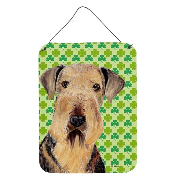 Airedale St. Patrick's Day Shamrock Portrait Wall or Door Hanging Prints