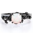 thumbnail image 1 of Pave Design 0.65 Carat Cushion Cut Rainbow Opal and Moissanite Vine Leaf Bridal Ring Set in 18K Black Gold Plating over Silver, 1 of 4