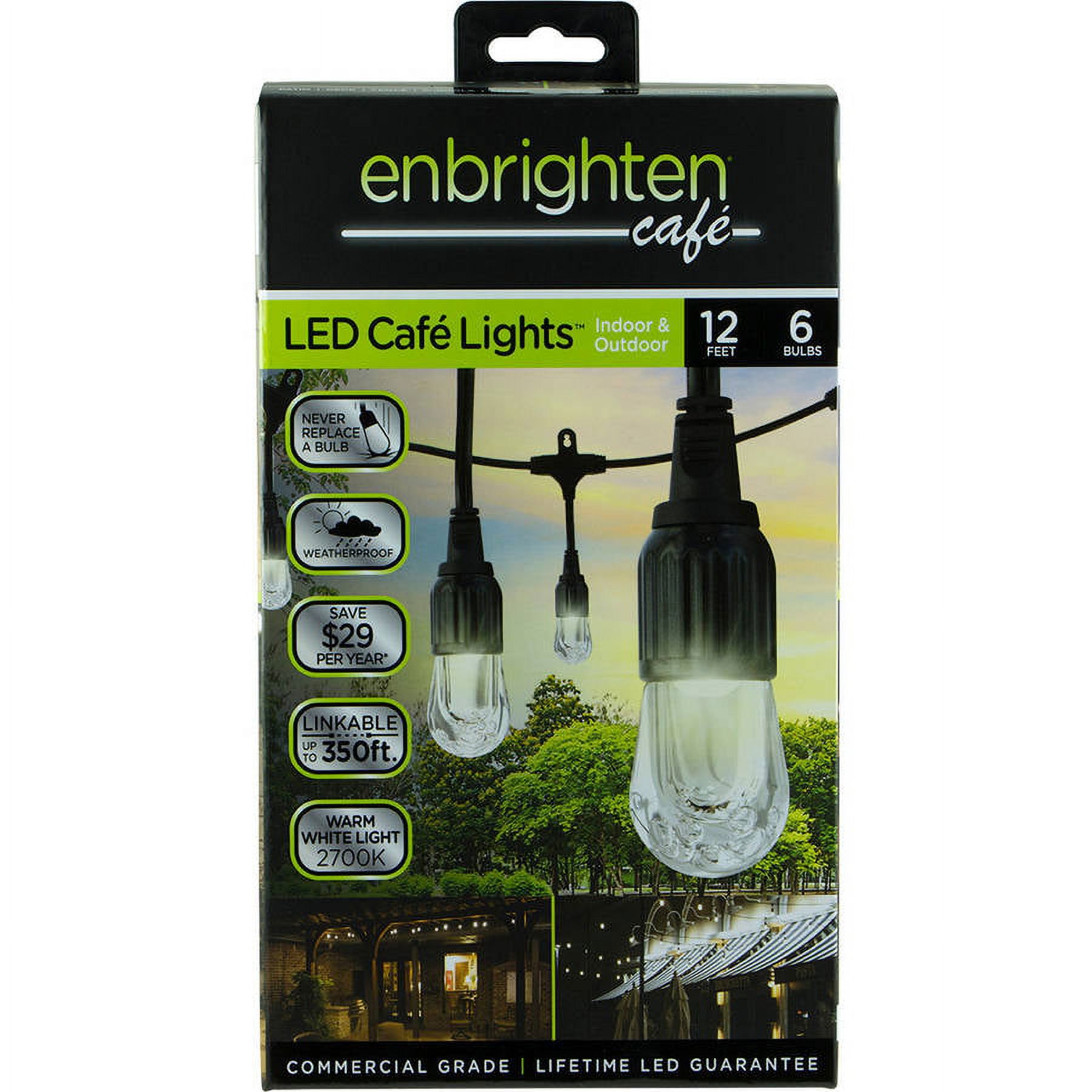Enbrighten Classic LED Cafe String Lights, 12ft, Black Cord - image 2 of 12