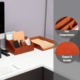 thumbnail image 4 of Mind Reader PU Leather Desk Organizer and Letter Tray Set, Stackable Paper Tray, Pen Cup and Card Holder, Brown, 4 of 7