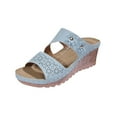thumbnail image 2 of Viluyesy Women's Wedge Sandals, Peep Toe Floral Hollow Soft Sole New Style Slip-On Platform Shoes Sky Blue 6, 2 of 9