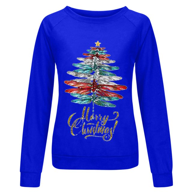 Sudaderas de Cuello Redondo de Navidad Para Mujer Moda Otoño Nuevo Suéter Con Estampado de Árbol de Navidad Odeerbi ODB209009