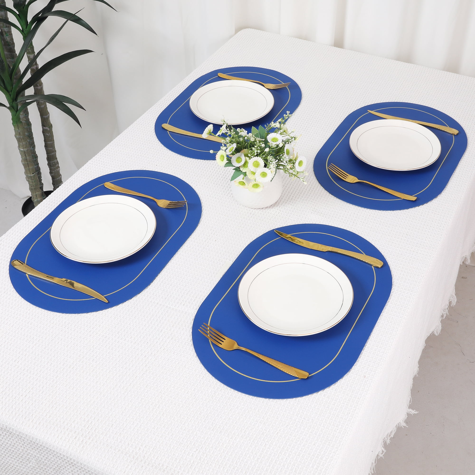 Unique Bargains Set of 6 Faux Leather Placemats Blue