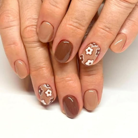 Square Press on Nails Short Fake Nails with Flower Design False Nails Press ons Milky White Full Cover Glue on Nails Glossy Stick on Nails for Women 24Pcs Milky White Flower-2