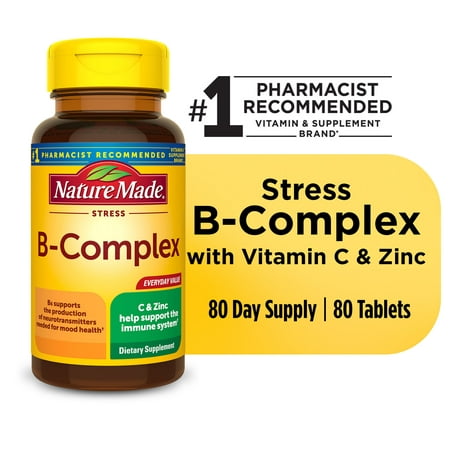 Nature Made Stress B Complex with Vitamin C and Zinc Tablets, Dietary Supplement, 80 Count