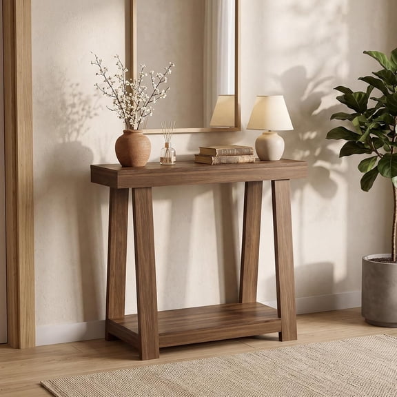 Walnut Console Table, 36" Narrow Walnut Entryway Table with 2-Tier Storage, 500lbs Heavy Duty Sofa Table Behind Couch, Hallway Entry Table for Small Spaces, Living Room & Foyer