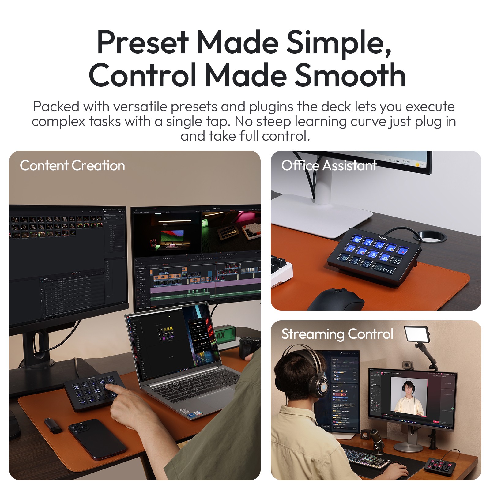 Ulanzi D200H 7-in-1 USB-C Dock & Stream Control Hub, 100W PD Docking Station with Custom Shortcut Pad, SD/TF Reader for Windows & macOS