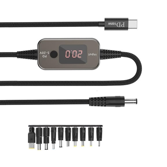 PD100W USB C to DC5521 Fast Charging Cord 5V 9V 12V 15V 20V 5A Adjustable Power