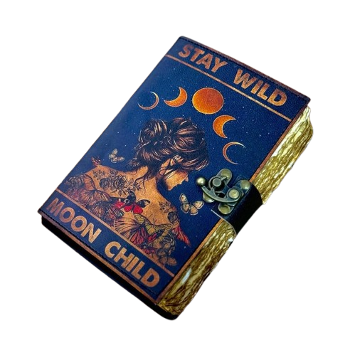 Leather Spell Book Journal – Grimoire with Stone, 200 Pages Book of Shadows, Vintage Witchcraft Spellbook