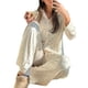 thumbnail image 5 of Conjunto Pijama para Mujer Nuevo Manga Larga Con Aberturas Pantalones Irregulares Trajes Sueltos Wo (Beige M), 5 of 9