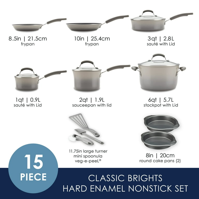 Rachael Ray 15-Piece Hard Enamel Aluminum Nonstick Cookware Set