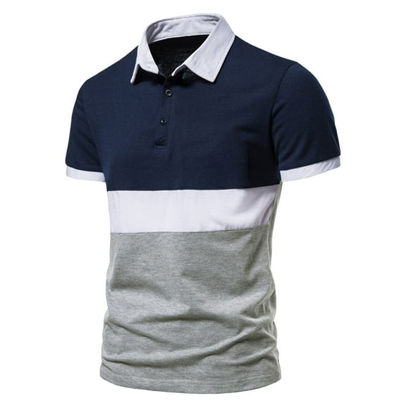 Pxiakgy polo shirts for men Men Spring Summer Casual Sports Top Shirt Cotton Patchwork Contrast Lapel Short Sleeve Fashion Top T Shirt Men Polo Shirts Navy Blue   L