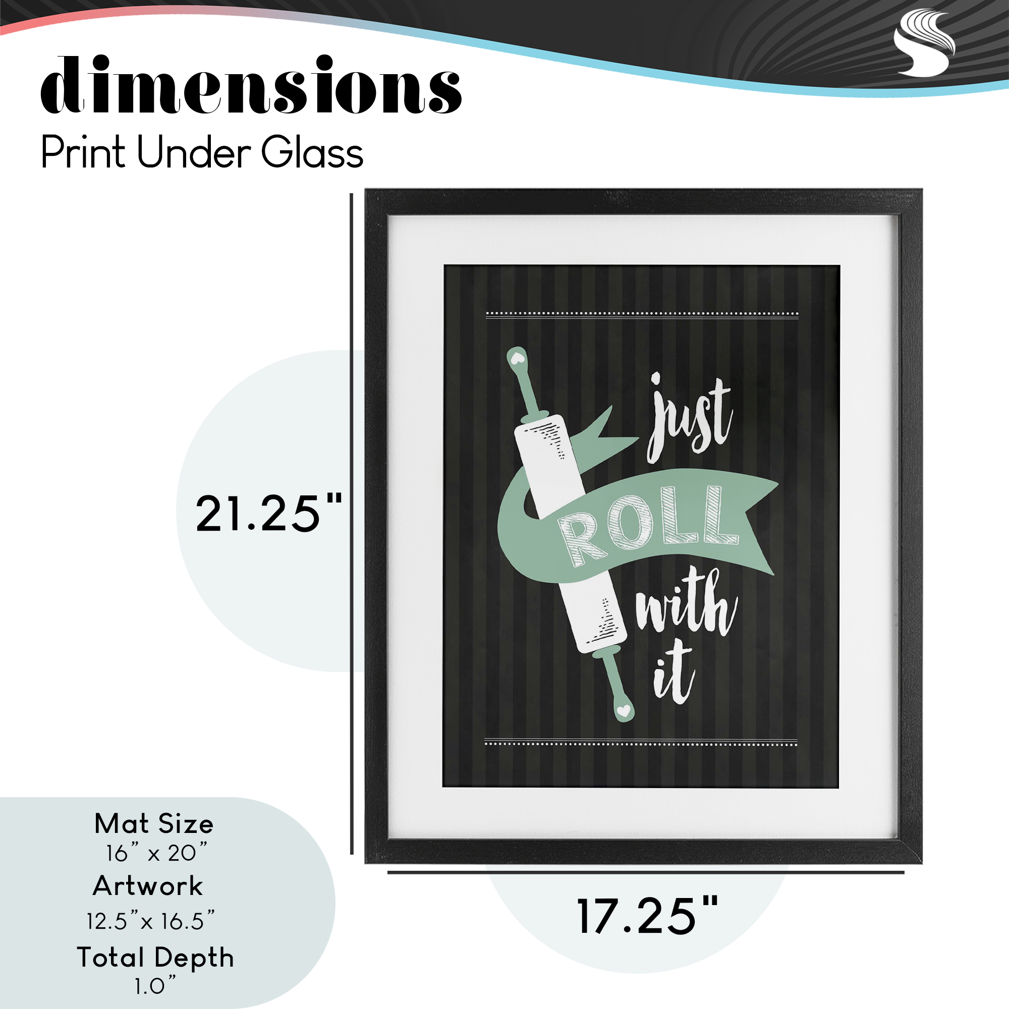 Roll With It Black & Green Black Framed Print Under Glass, design by Lettered and Lined