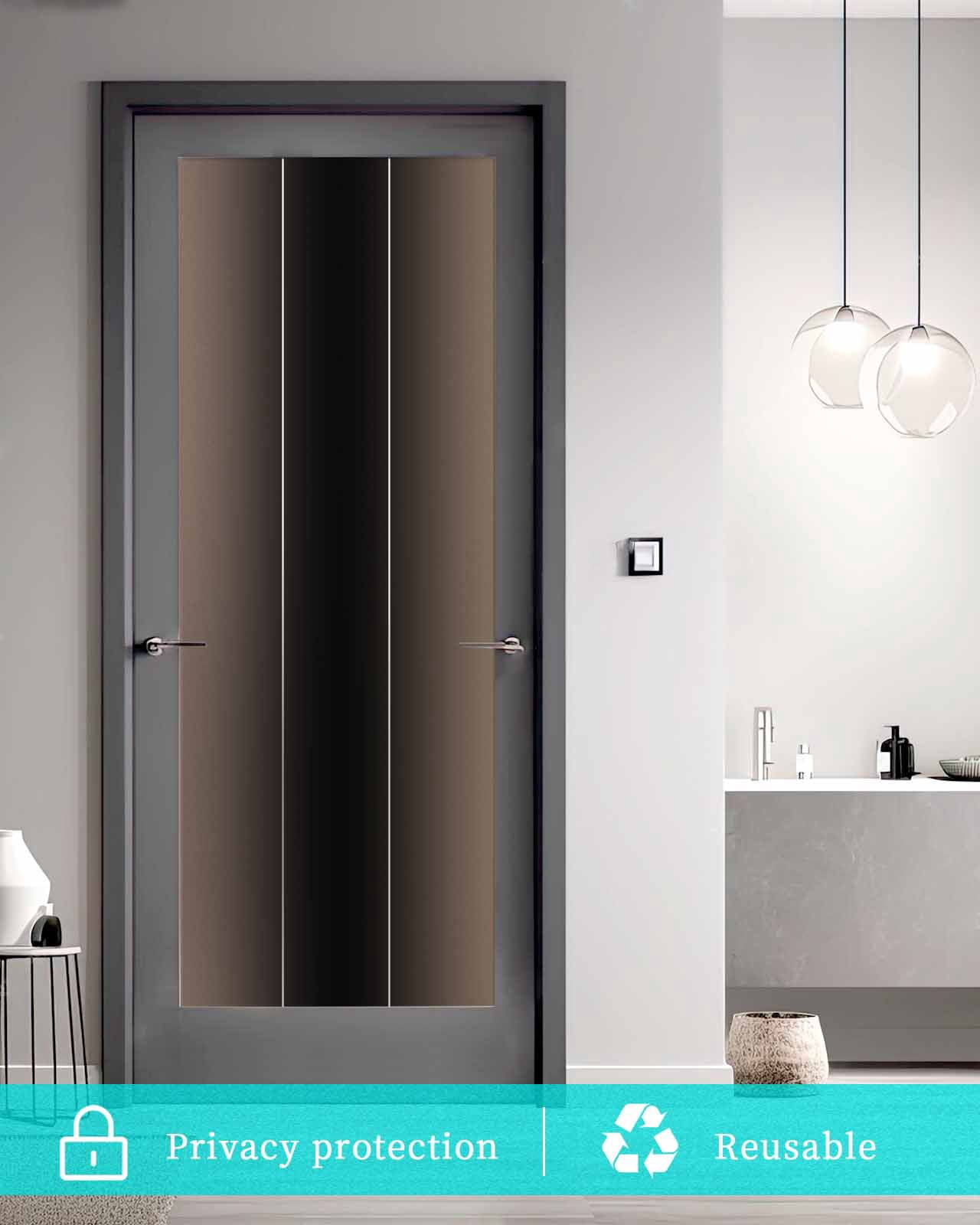 Window Privacy Film, Brown Black Ombre UV Sun Blocking Window Tint Film Heat Control One Way Blackout Window Film, Modern Abstract Gradient Color Art Non Adhesive Static Cling Sticker 29.5x78.7 In