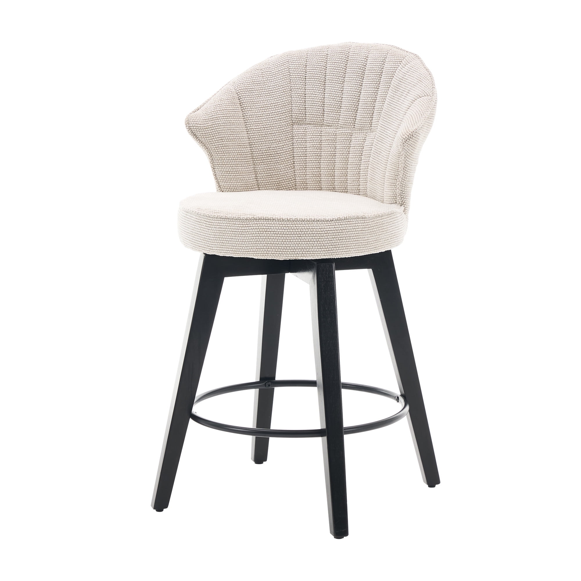 MOONMISS Wing Back Swivel Bar Stools Set of 2 - 25" Counter Height Adjustable Stools with Solid Wood Legs & Chenille Upholstery,White