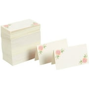 Floral Table Place Cards - 100 Piece Rose Tent Cards, Table Decorations and Party Supplies for Romantic Wedding, Banquets, Bridal Shower, Celebrations and Events, 2 x 3.5 Inches, Green and Pink
