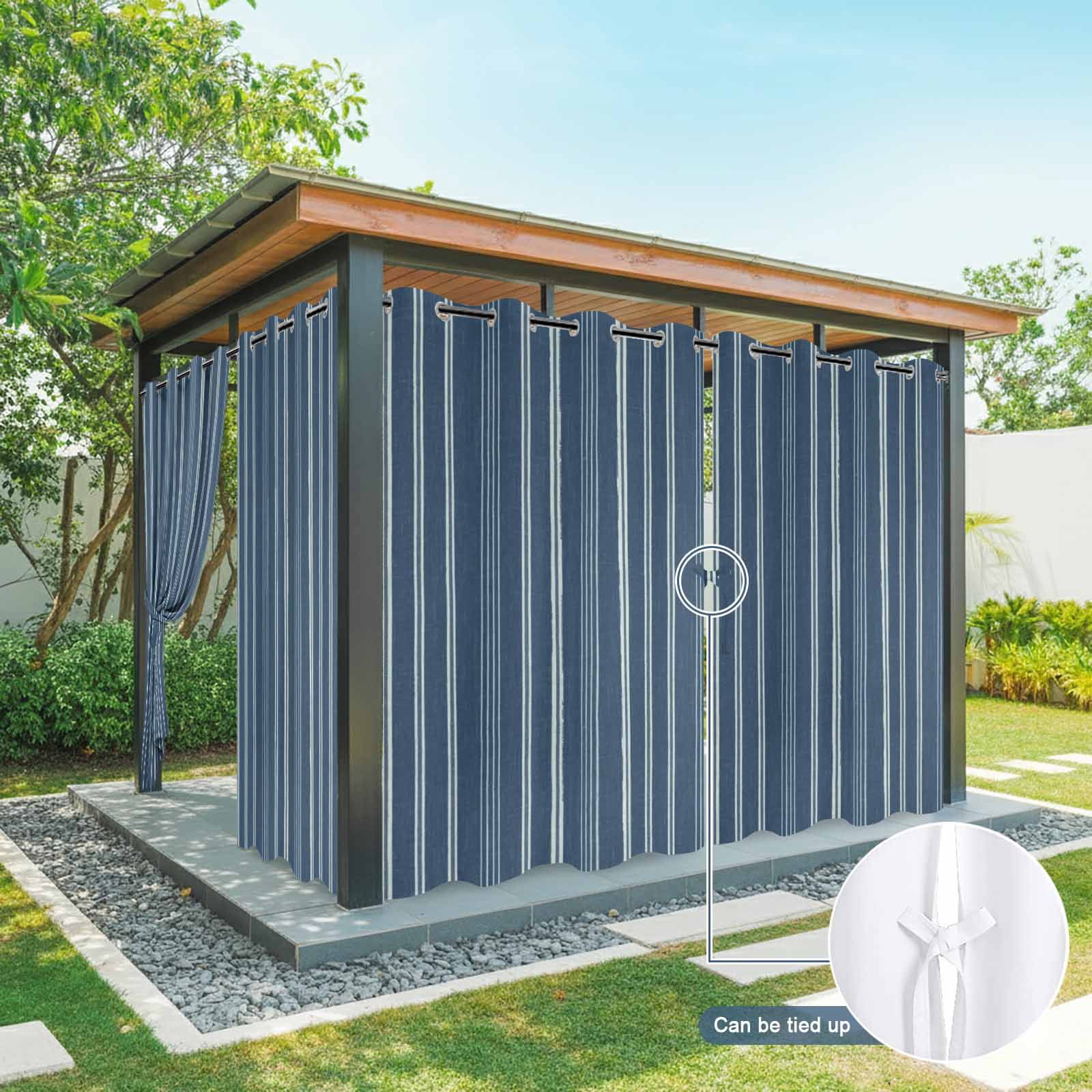 Navy Blue Striped Outdoor Curtains for Patio, Minimalism Stripes Modern Vintage Farmhouse Abstract Sunshade Privacy Drapes Grommet Waterproof Outside Curtains for Porch Balcony 54"x108", 1 Panel